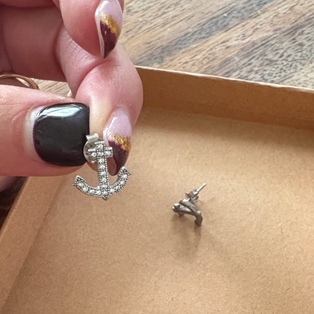 Silver Anchor Stud Earrings